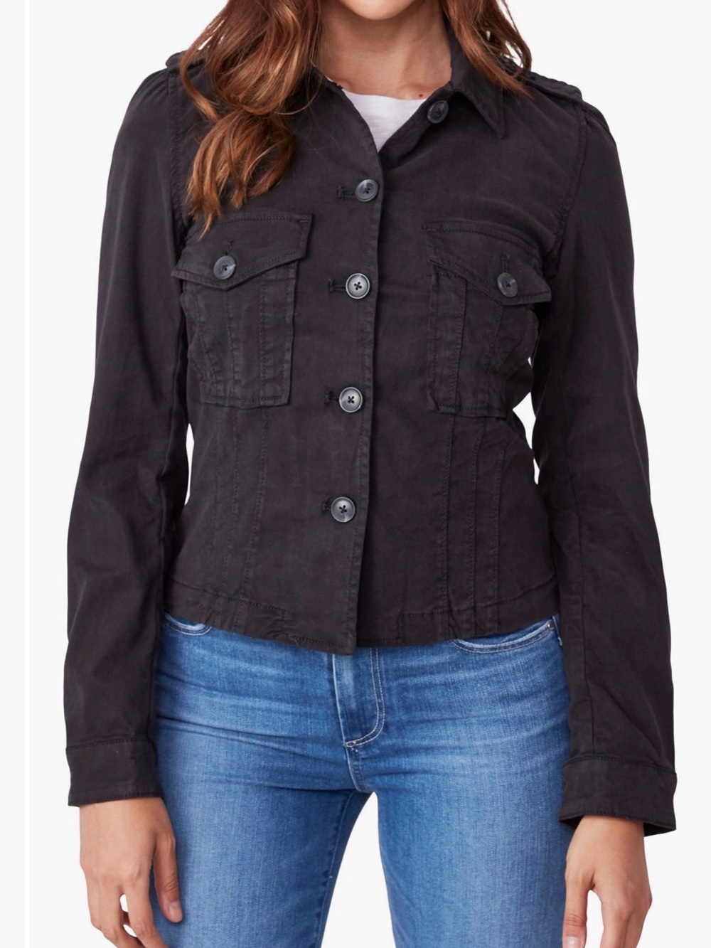 PAIGE Black Button-Front Jean Jacket